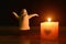 White clay ghost haunted and light candle in Halloween night