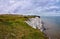 White Cliffs of Dover. Close up detailed landscape view of the cliffs from the walking path by the sea side. September 14, 2021 in