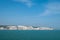 The white cliffs of Dover, photographed on a clear spring day: chalk cliffs on the Kent coast near the Port of Dover, UK