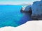 The white cliffs near Sarakiniko Beach in Milos in the Cyclades Islands of Greece