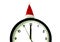 The white clock shows five seconds to midnight, on the whit background. Countdown to the new year