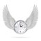 White clock with white wings.