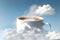 White cloud above ceramic cup of hot drink. ai generative