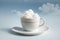 White cloud above ceramic cup of hot drink. ai generative
