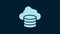 White Cloud database icon isolated on blue background. Cloud computing concept. Digital service or app with data