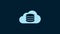 White Cloud database icon isolated on blue background. Cloud computing concept. Digital service or app with data