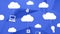 White cloud moving with networks icons on blue background