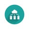 White Cloud or online library icon isolated with long shadow. Internet education or distance training. Green circle