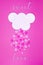 White cloud on pink background with pink and white hearts falling down like snow