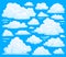 White cloud symbol for cloudscape background. Cartoon clouds symbols set for cloudy sky climate illustration vector