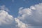 White clouds on the blue sky. Abstract background with clouds on blue sky. In the clear sky high floating clouds