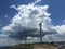 The white clouds float in the blue sky, forming a magnificent cloud scenery. On the vast grasslands of Zhangbei,