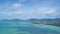 White Clouds move in the Clear blue Sky over sea Time lapse White cloud swim and change shape. Puffy fluffy soft clouds Cloudscape