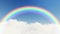 White clouds move from right to left against the background of the white sky rainbow 3d