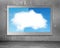 White clouds sky image on wide flat TV screen