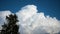 White clouds swirl. Time lapse. Pan shot. Beautiful blue sky with clouds moving cloud cluster swirling upward background