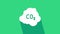 White CO2 emissions in cloud icon isolated on green background. Carbon dioxide formula, smog pollution concept