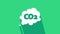 White CO2 emissions in cloud icon isolated on green background. Carbon dioxide formula symbol, smog pollution concept