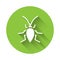 White Cockroach icon isolated with long shadow. Green circle button. Vector