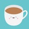 White coffee cup mug. Cute smiling face. Pink cheeks, eyes, mouth. Kawaii funny food character. Cappuccino espresso icon. Tasty