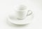 White coffee cup and saucer, empty coffee-free coffee cup, front view from above, or black coffee, on a white background