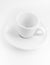 White coffee cup and saucer, empty coffee-free coffee cup, top side view, or black coffee, on a white background