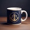 White Coffee Mug With Anchor Design - Realistic And Detailed Navy Mockup