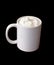 White coffee mug with frothed milk
