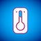 White Coffee thermometer icon isolated on blue background. Vector