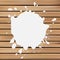 white color blotch vector logo. Milk logotype. Paint stain illustration on the wooden background.