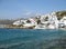 White colored Greek islands architecture on the hillside of Mykonos Old Port, Mykonos island