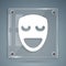 White Comedy theatrical mask icon isolated on grey background. Square glass panels. Vector