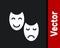 White Comedy and tragedy theatrical masks icon isolated on black background. Vector