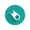White Comet falling down fast icon isolated with long shadow. Green circle button. Vector