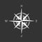 White compass icon on a black background. Marine navigation. Sign for adventure map