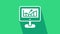 White Computer with stocks market growth graphs and money icon isolated on green background. Monitor with stock charts