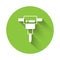 White Construction jackhammer icon isolated with long shadow background. Green circle button. Vector