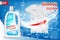 White container 3d bottle with laundry detergent ad. Stain remover package design for advertising. Washing detergent