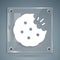 White Cookie or biscuit with chocolate icon isolated on grey background. Square glass panels. Vector