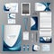 White corporate identity template with blue origami elements. Vector company style for brandbook guideline and Pens mugs CDs book