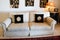 White couch with black cushions