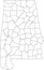 White counties blank map of Alabama, USA