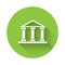 White Courthouse building icon isolated with long shadow. Building bank or museum. Green circle button. Vector
