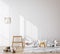 White cozy children room interior background, wall mockup