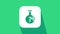 White Cracked test tube and flask chemical laboratory test icon isolated on green background. Laboratory glassware sign