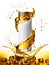 White cream bottle mock up of water splash golden color.