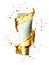 White cream bottle mock up of water splash golden color.