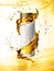 White cream bottle mock up of water splash golden color.