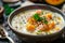 White Cream Soup with Pumpkin and Salmon, Creamy Seasoned Fish Broth with Vegetables