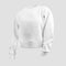 White crop sweatshirt mockup, 3D rendering, women\\\'s shirt with cuffs, casual clothes isolated on background, front view